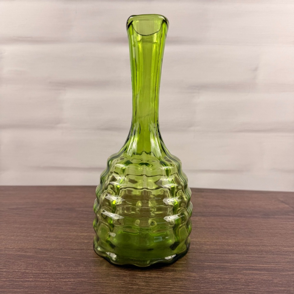 Blenko 64E Honeycomb Vase Olive Green Glass Mid Century Modern - Picture 7 of 8